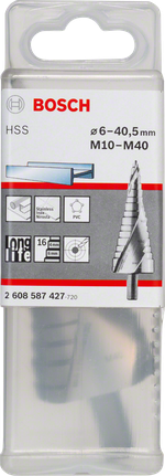 BoschHSS 阶梯钻头 M10-M40，适用于金属和 PVC。