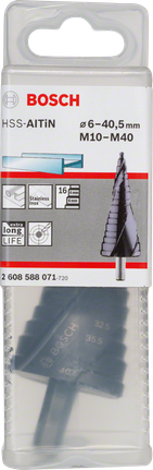 BoschHSS-AlTiN 阶梯钻头，适用于 M10-M40 孔。