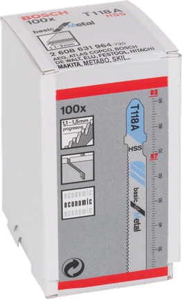 BoschT118A 曲线锯锯片 100x 适用于金属.