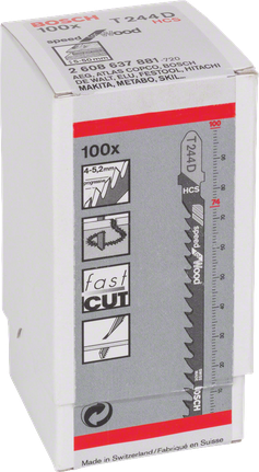 BoschT 244 D 曲线锯刀片 100 片装.