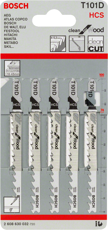 BoschT 101 D 型曲线锯片套装，用于干净利落地切割木材。