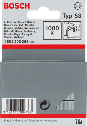 BoschTyp 53 订书钉，1000 枚装，适用于订书机。