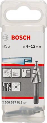 Bosch高速钢阶梯钻头 4-12mm，适用于金属。
