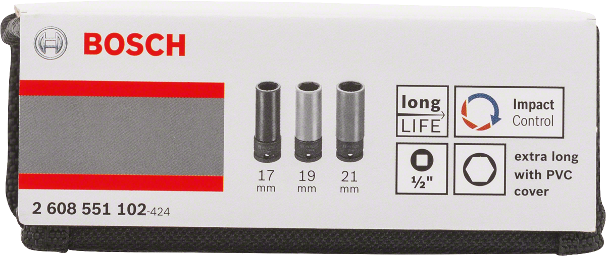Bosch3 件套套筒扳手组 17/19/21 毫米加长型。