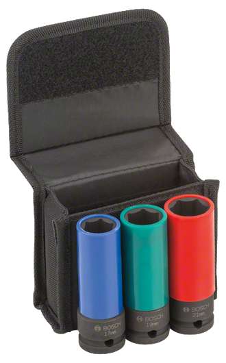 Bosch冲击套筒组，尺寸有 17、19、21 毫米。.