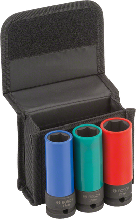 Bosch冲击套筒组，尺寸有 17、19、21 毫米。.