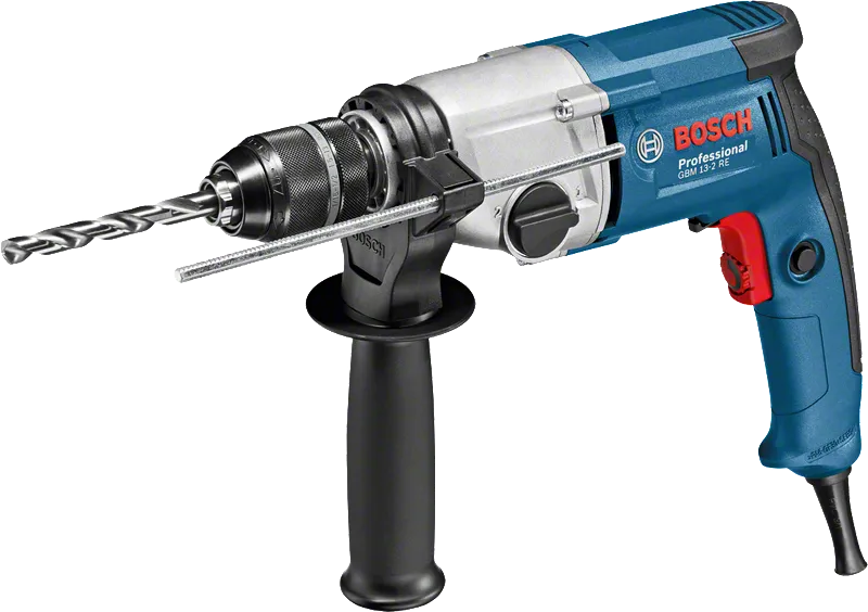 BoschGBM 13-2 RE 电钻，带侧把手和深度限位器。