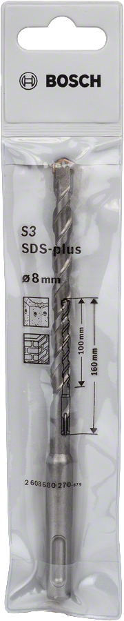 BoschSDS plus-1 冲击钻头 8 毫米，适用于砖石。