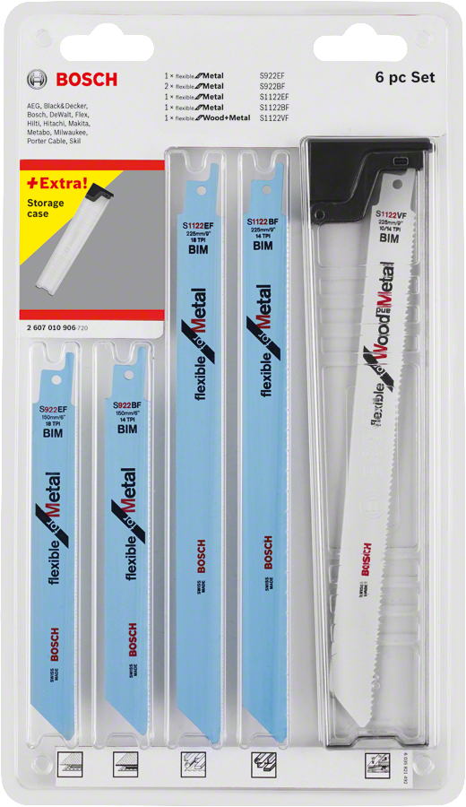 Bosch6 件套往复锯片套装，适用于木材和金属。