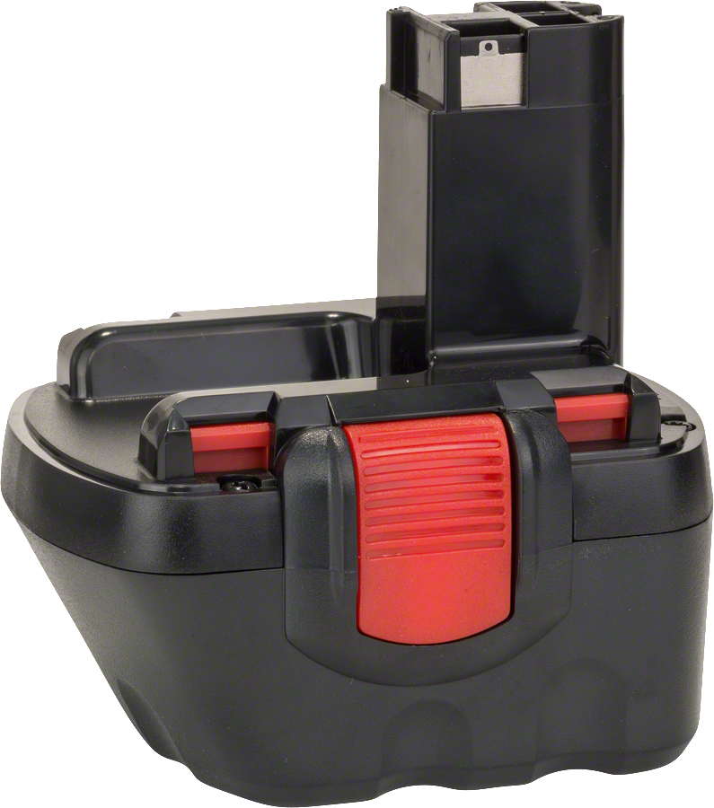 带有红色释放闩锁的Bosch镍氢电池组。