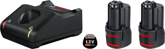 Bosch12V 启动套件，配有充电器和两块电池。.