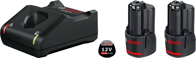 Bosch12V 启动套件，配有充电器和两块电池。.