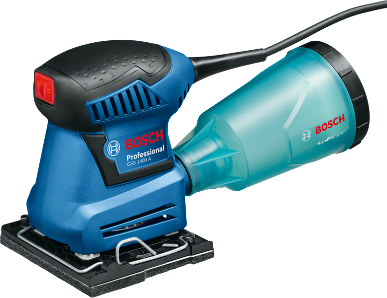 BoschGSS 1400 A 砂光机，配有微过滤集尘盒。.