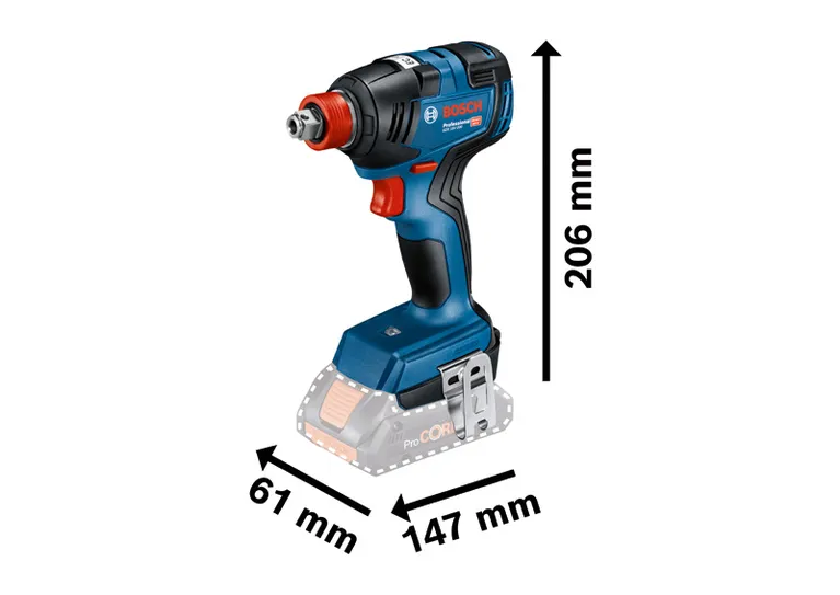 BoschGDX 18V-200 冲击起子，尺寸如图所示。.