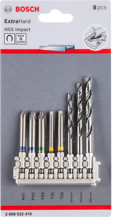 Bosch8 件套高速钢钻头和螺丝刀头套装。