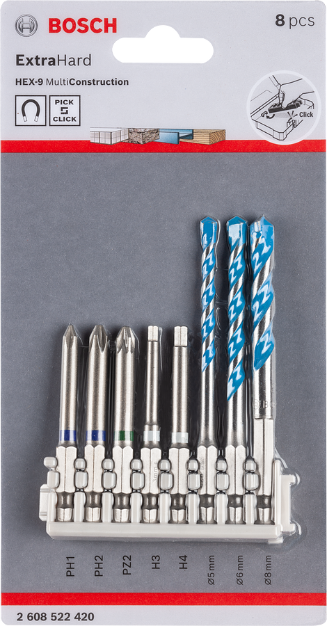 Bosch8 件套 Pick & Click 螺丝刀和钻头套装。.