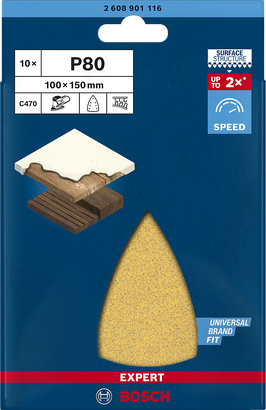 BoschC470 P80 100×150 毫米多功能砂光机砂纸 10 张装。.