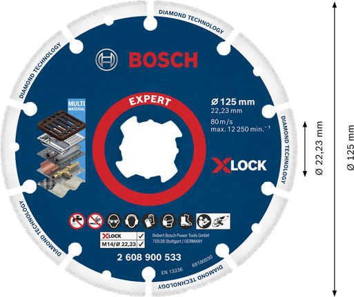 BoschExpert X-LOCK 金刚石切割片，适用于多种材料。.