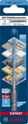 Bosch HEX-9 MultiConstruction 钻头 5×50×100 毫米。.