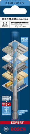 Bosch EXPERT HEX-9 6.5×100 毫米多材料钻头。.