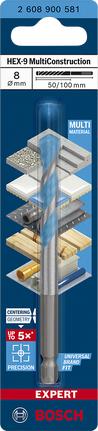 Bosch EXPERT HEX-9 MultiConstruction 钻头 8×50×100 毫米。.