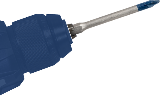 配有蓝色头螺丝刀头的无绳电钻。.