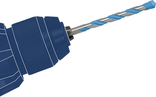 钻夹头上装有带有蓝色尖端的螺旋钻头。.