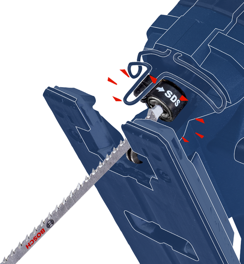 军刀锯片被插入快速释放装置。.