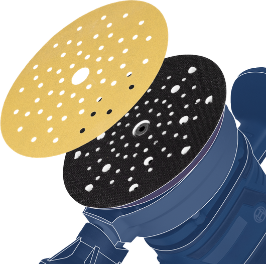 将砂磨盘对准圆形电动工具垫。.