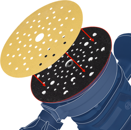 砂磨盘被对齐并安装到电动砂磨机上。.