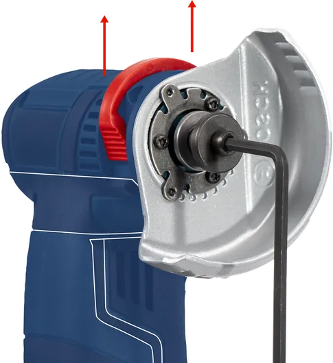 使用插入圆盘支架的六角扳手来调整角磨机。.