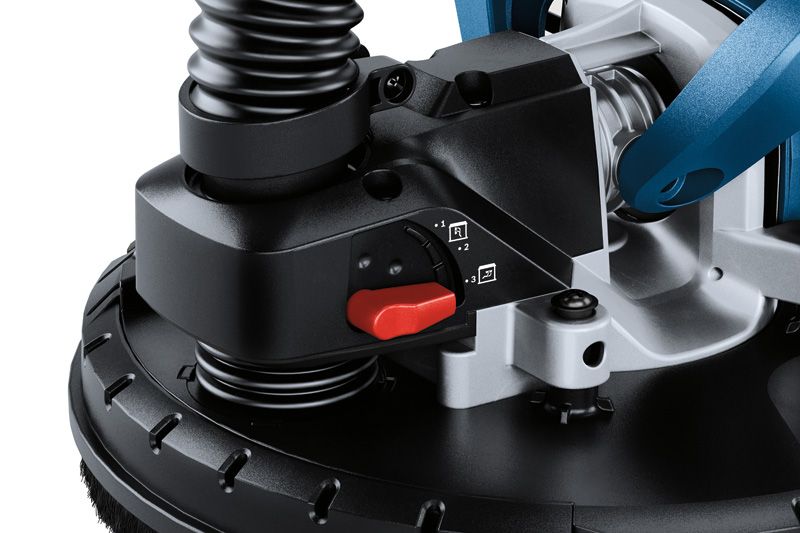 BoschGTR 550 干墙打磨机特写，打磨垫控制。.