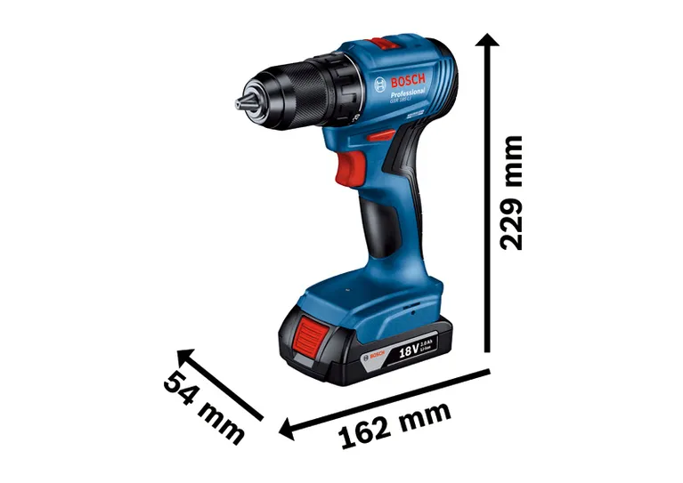 Bosch GSR 185-LI 无绳电钻，尺寸为 18V 2.0Ah。.