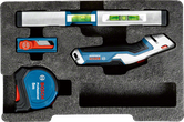 Bosch13 件手动工具套装，配有卷尺和激光测量仪。.