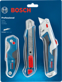 Bosch刀具套装 3 件套，包括多用途刀片和可折断刀片。.