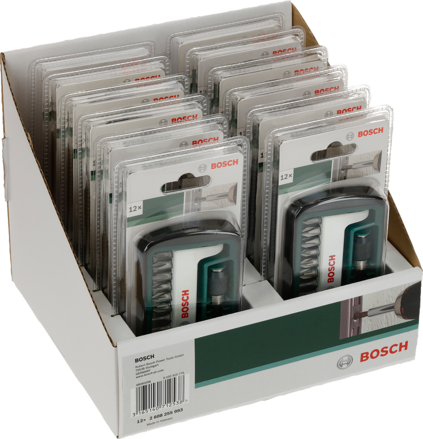 零售展示的Bosch12 件套螺丝刀头套装。.