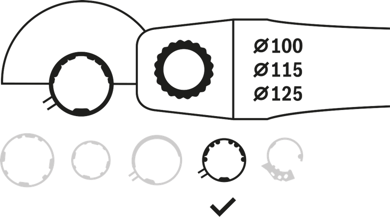适用于 100、115、125 毫米角磨机的Bosch组合防护螺丝配件。.