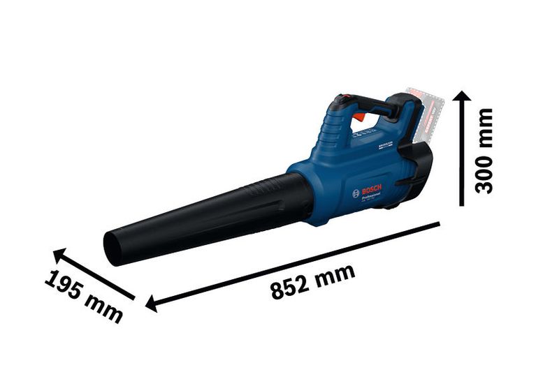 BoschGBL 18V-750 无绳吹叶机，尺寸规格。