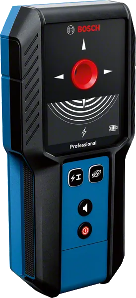 Bosch GMS 120-27 探测器可探测金属和带电电缆。.