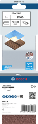 BoschPRO X440 砂带 75x533mm G100 3 件装。