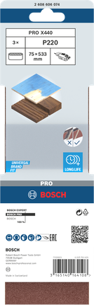 BoschPRO X440 砂带 75x533mm 粒度 220 包装。