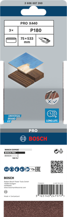 BoschPRO X440 砂带 75 x 533 毫米 180 目。