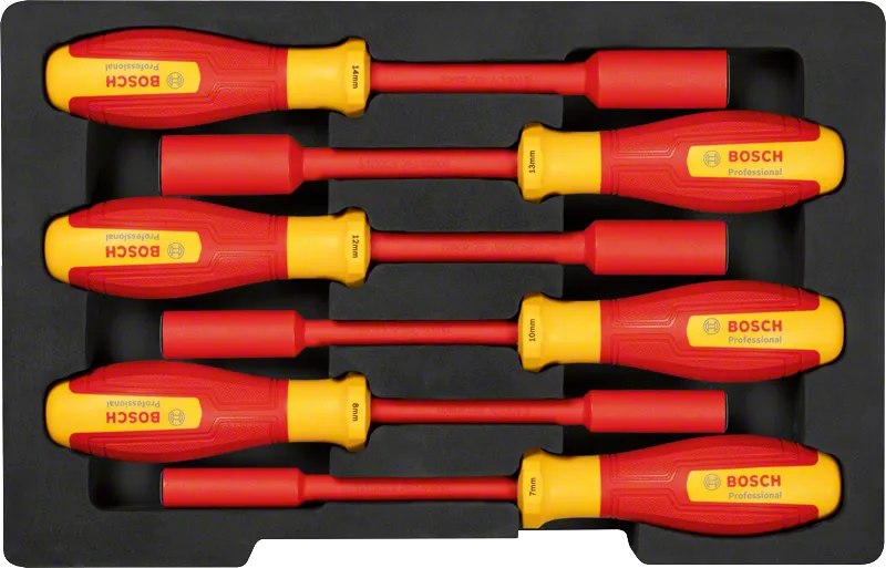 泡沫托盘中的BoschVDE 套筒扳手套装 6 件套。.