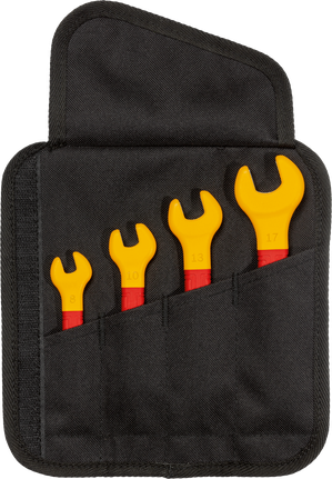 BoschVDE扳手套装，装在黑色敞口袋中。