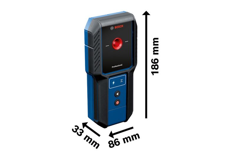 BoschGMS 100-23 探测器用于定位金属和带电电缆。.