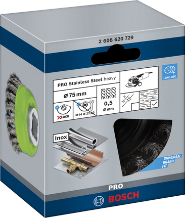 Bosch PRO X-Lock 75×0.5 mm 不锈钢杯刷.