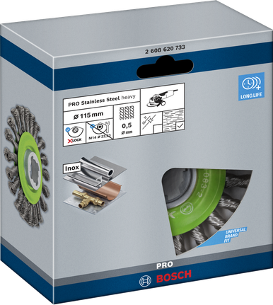 Bosch PRO 不锈钢重型 X-Lock 钢丝轮 115×0.5 毫米。.