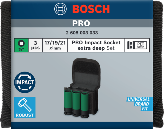 BoschPRO 冲击套筒组 1/2″ 超深 3 件套.