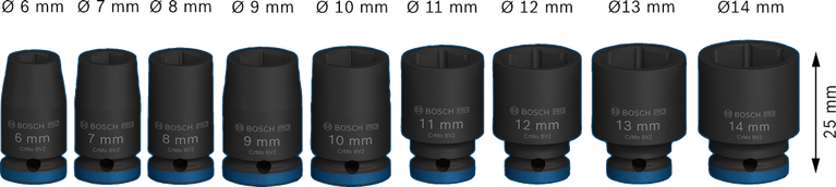 Bosch PRO 冲击套筒套装 1/4 英寸 9 件。.
