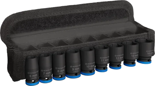 BoschPRO 冲击套筒组 1/4 英寸 9 件套，带工具箱。